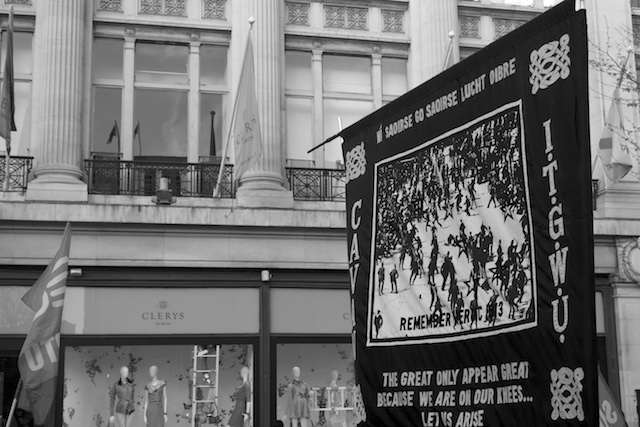 1913 Lockout banner outside the Metropole Hotel now Clearys