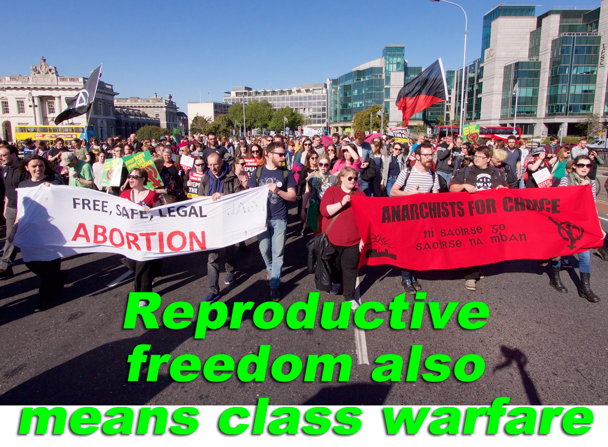 Anarchist pro-choice banners cross the Liffey near the Custom house, Dublin