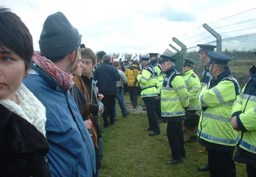 Line of cops at Shannon