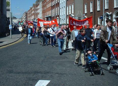 Left banners on may Day march
